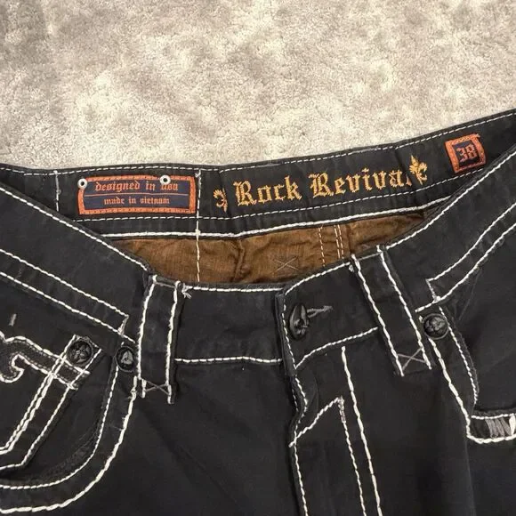 Rock Revival ELIAS Straight Black Jeans Mens 38 CUSTOM WAIST (See Measurements) - Picture 5 of 14